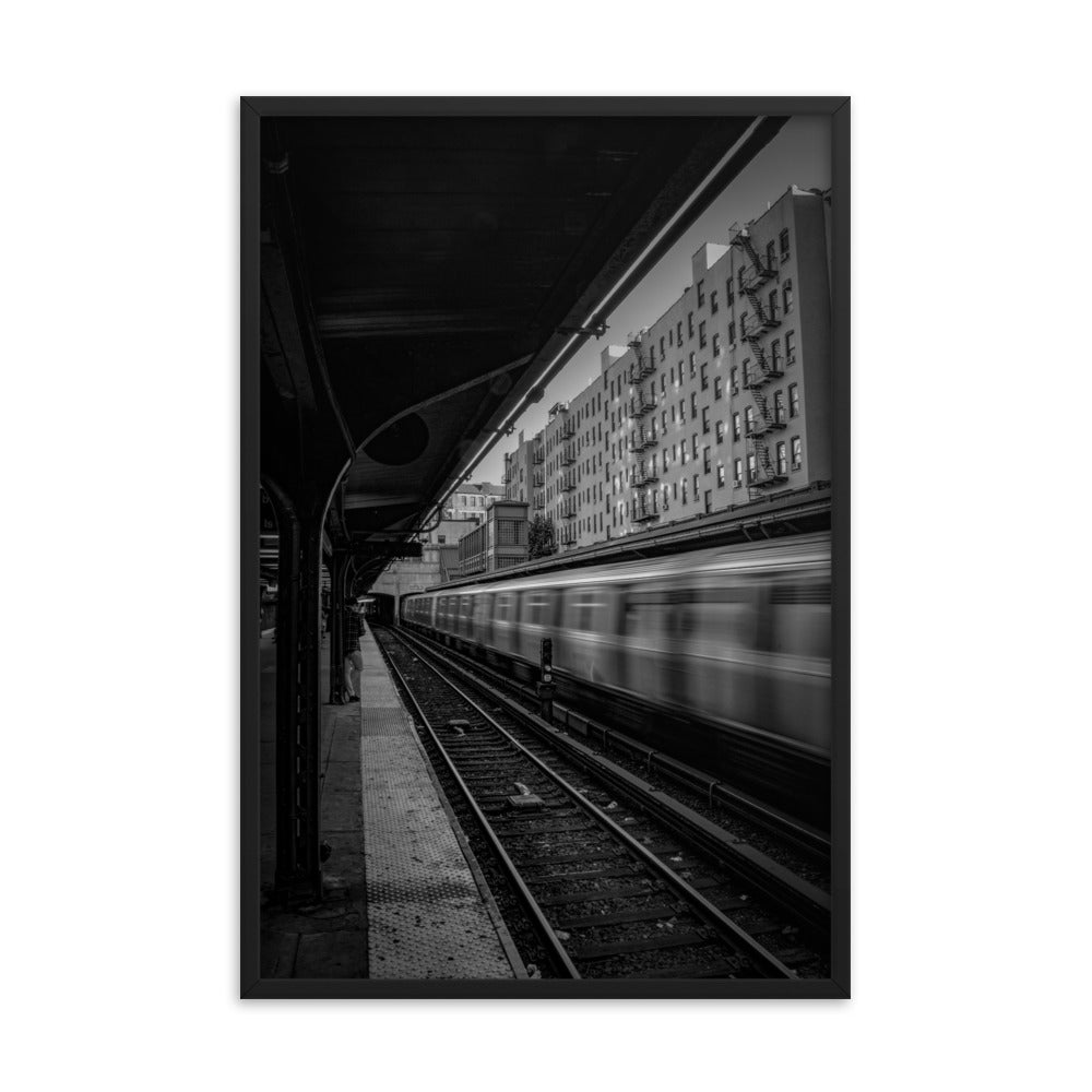 L Train - Black and White Framed Print - New York, New York
